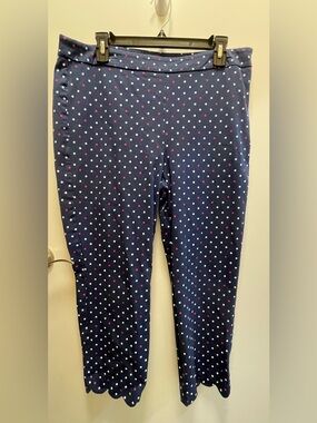 Talbots Navy Polka Dot Scalloped Hem Cropped Leggings - White & Pink Dots